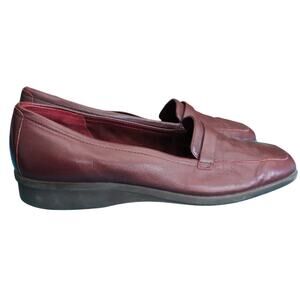 Easy Spirit Maroon Burgundy Leather Loafers Low WEDGE Square Toe Womens 8.5